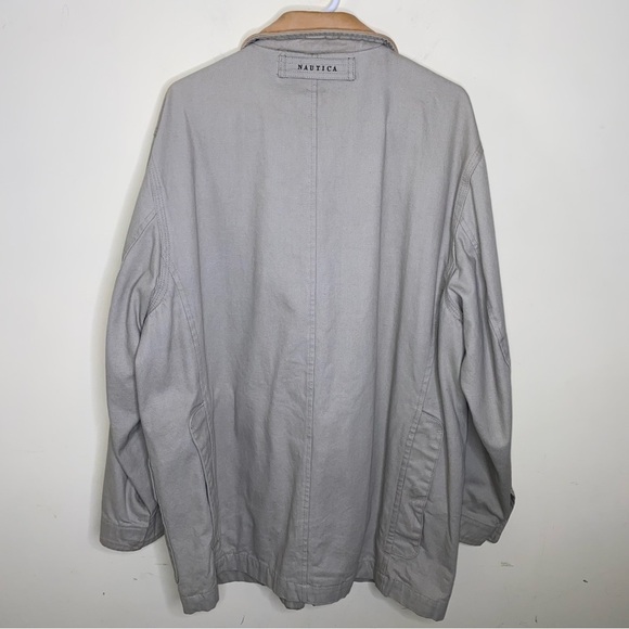 Vintage Nautica Medium Longer Canvas Utility Work Coat Jacket w/ Leather Collar - Picture 8 of 16
